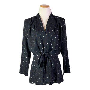 Vintage Essay Size 6 Light Blazer Jacket Black Gold Tie Waist
